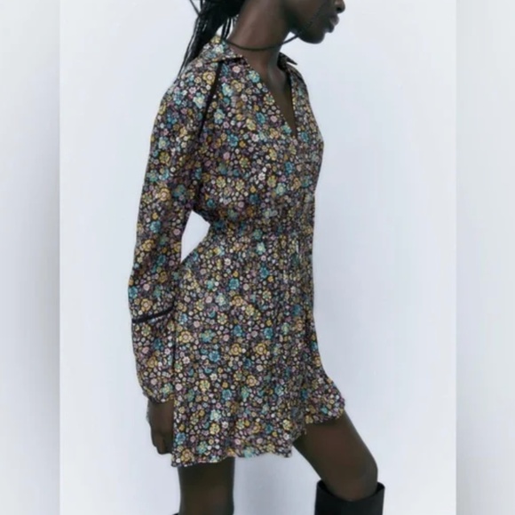 Zara colorful ditsy flowers long sleeve shirtdress NWT - Picture 2 of 13